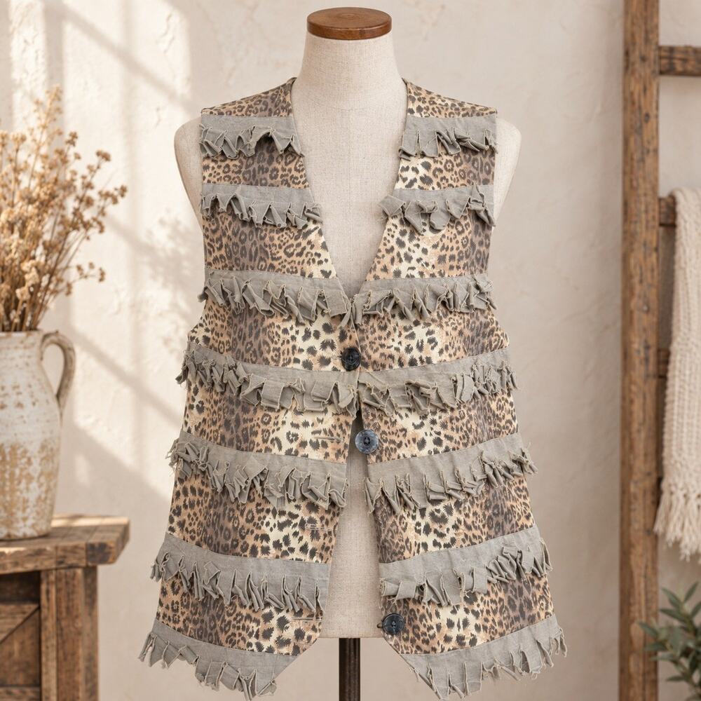 Paula Leopard Print Ruffle Fringe Vest